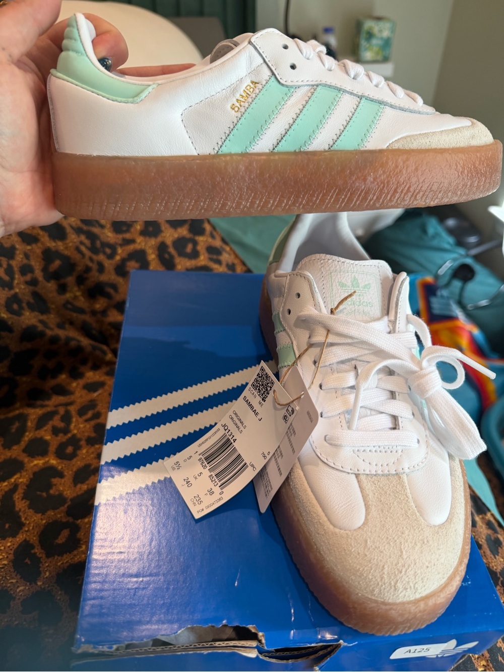 adidas Samba J Sneakers in White with Mint and Gum - Picture 2 of 5